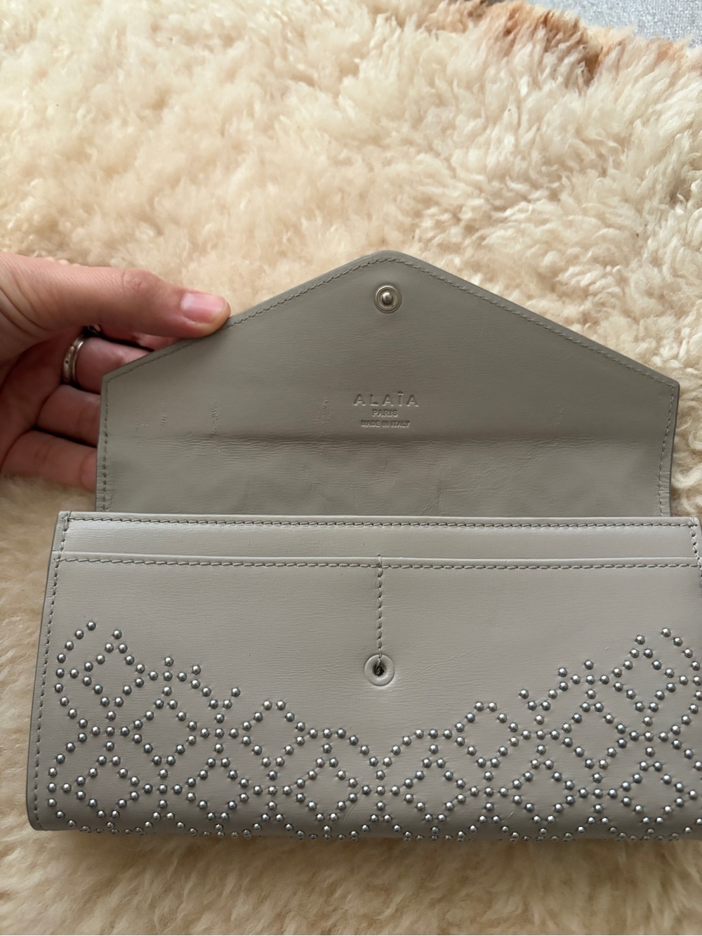 Alaïa Gray Studded Envelope Wallet - Picture 3 of 6